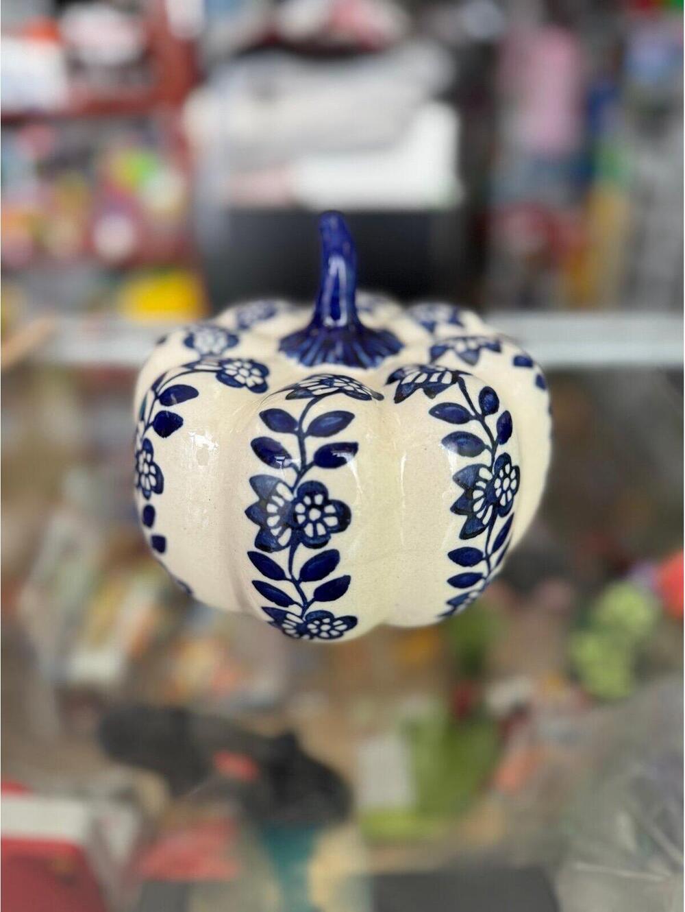 Limited Edition & Rare WELLESLEY MANOR Ceramic Pumpkin Decor in Amalfi blue